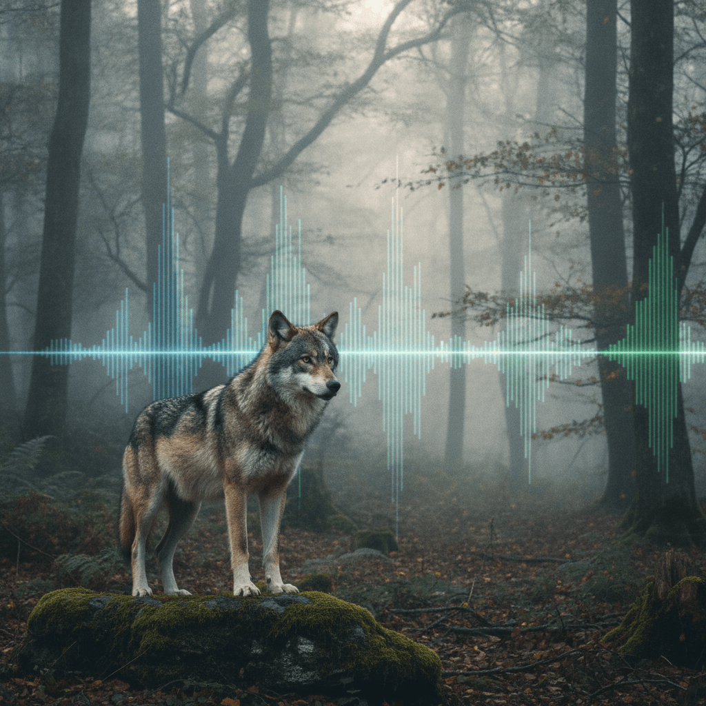 Un lupo solitario in una foresta europea.